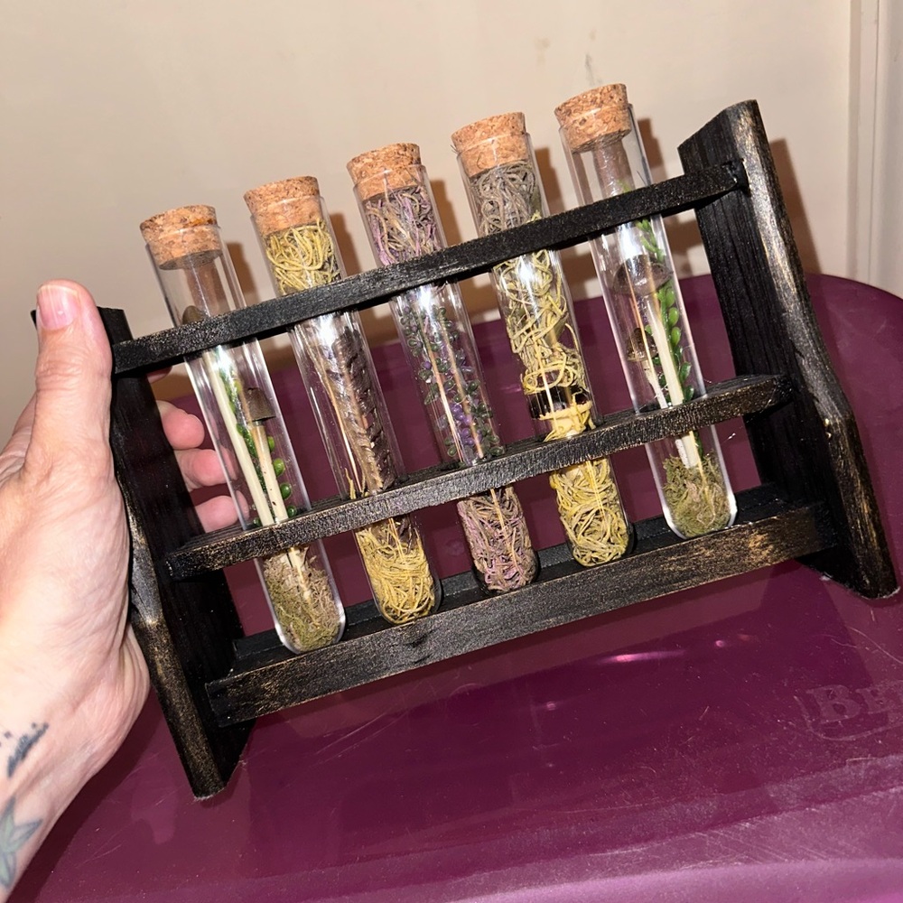 Decorative Test Tube Herb Display with Cork Tops - Yellow, Green, Purple - Picture 3 of 3